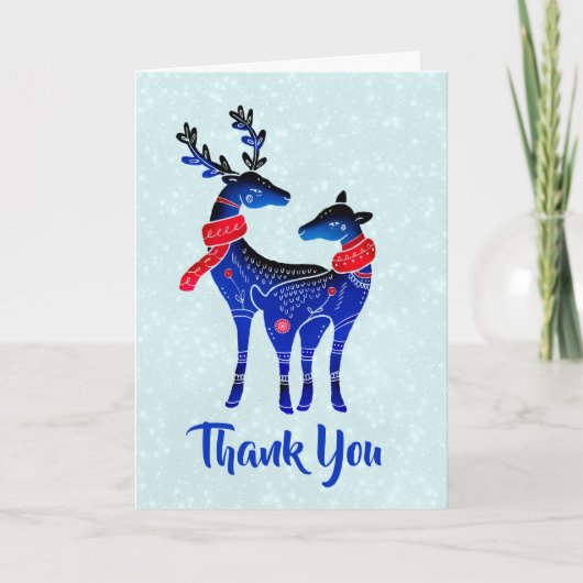 Blue Nordic Christmas Reindeer Pair Vielen Dank Karte (Vorderseite)