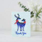 Blue Nordic Christmas Reindeer Pair Vielen Dank Postkarte (Stehend Vorderseite)