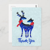 Blue Nordic Christmas Reindeer Pair Vielen Dank Postkarte (Vorne/Hinten)