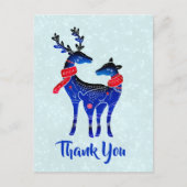 Blue Nordic Christmas Reindeer Pair Vielen Dank Postkarte (Vorderseite)