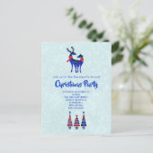 Blue Nordic Christmas Rentier Pair Einladung Postkarte (Stehend Vorderseite)