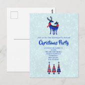 Blue Nordic Christmas Rentier Pair Einladung Postkarte (Vorne/Hinten)