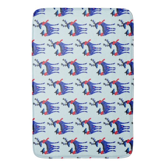 Blue Nordic Christmas Rentier Pair Pattern Badematte (Vorderseite Vertikal)