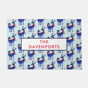 Blue Nordic Christmas Rentier Pair Pattern Fußmatte