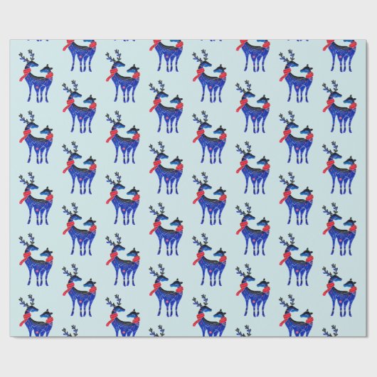 Blue Nordic Christmas Rentier Pair Pattern Geschenkpapier (Flach)