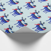 Blue Nordic Christmas Rentier Pair Pattern Geschenkpapier (Ecke)