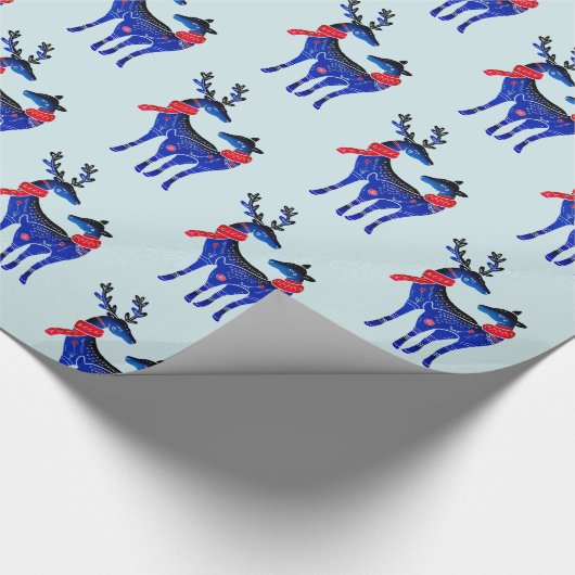 Blue Nordic Christmas Rentier Pair Pattern Geschenkpapier (Ecke)