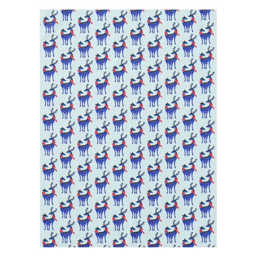 Blue Nordic Christmas Rentier Pair Pattern Tischdecke (Vorderseite)