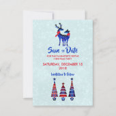 Blue Nordic Christmas Rentier Pair Save the Date Einladung (Vorderseite)