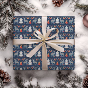 Blue Nordic Rehe Weihnachtsbaum Blumenurlaub Geschenkpapier