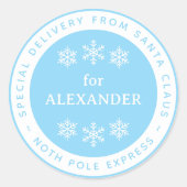 Blue North Pole Special Delivery from Santa Name Runder Aufkleber (Vorderseite)