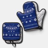 Blue Norwegian Knit, Oven Mit Ofenhandschuh & Topflappen-Set (Vorderseite/Rückseite)