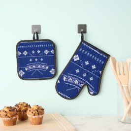 Blue Norwegian Knit,  Oven Mit Ofenhandschuh & Topflappen-Set