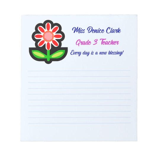 Blue Notepad mit roter Blume Notizblock (Vorderseite)