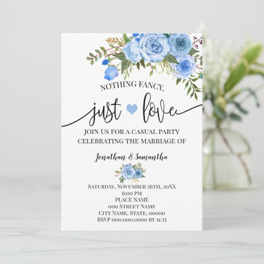 Blue Nothing Extravagant Just Liebe Elopement Einl Save The Date (Stehend Vorderseite)