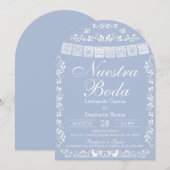 Blue Nuestra Boda Papel Picado Spanish Wedding Einladung (Vorne/Hinten)