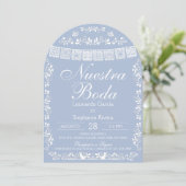 Blue Nuestra Boda Papel Picado Spanish Wedding Einladung (Stehend Vorderseite)