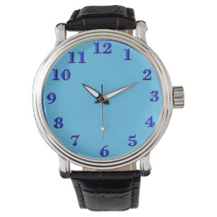 Blue Numbers Black Vintag Leather Armbanduhr