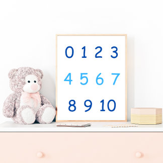 Blue Numbers Zero to Zehn 0 to 10 Teacher Kids Roo Poster