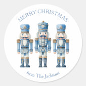 Blue Nutcracker Frohe Weihnachten Runder Aufkleber (Vorderseite)