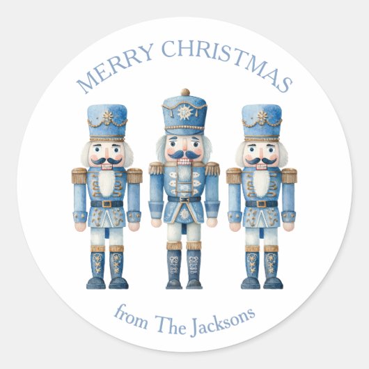 Blue Nutcracker Frohe Weihnachten Runder Aufkleber (Vorderseite)