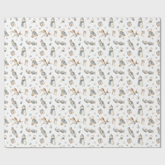 Blue Nutcracker Wrapping Paper Boy Christmas Geschenkpapier (Flach)