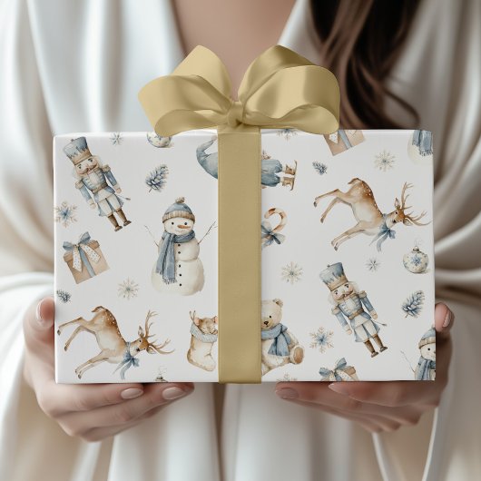 Blue Nutcracker Wrapping Paper Boy Christmas Geschenkpapier