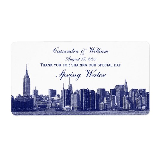 Blue NYC Wide Skyline Etched Water Flasche (Vorne)