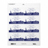 Blue NYC Wide Skyline Etched Water Flasche (Vorne)