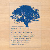 Blue Oak Tree, Rustic & Minimalistic Wedding Acryleinladungen (Vorderseite)