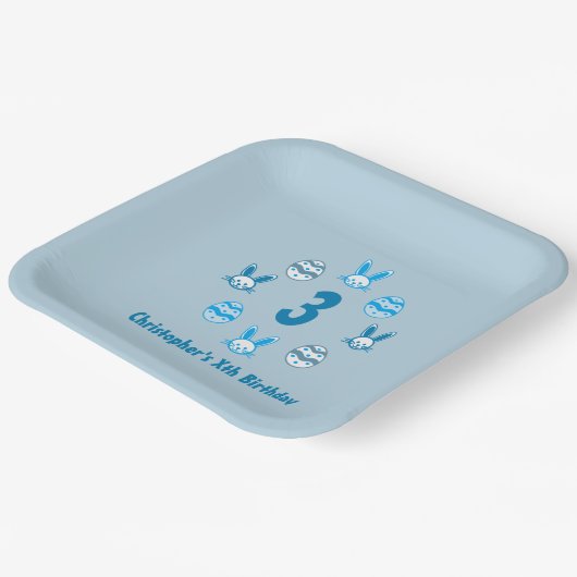 Blue Oaster 3. Geburtstag Pappteller (Gewinkelt)