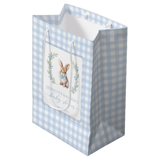 Blue Oaster Bunny Baby Dusche Dank Geschenktaschen Mittlere Geschenktüte (Vorderseite Schrägansicht)