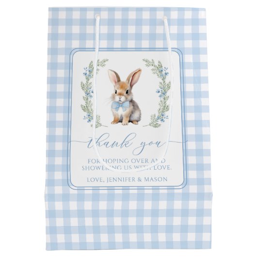 Blue Oaster Bunny Baby Dusche Dank Geschenktaschen Mittlere Geschenktüte (Rückseite)
