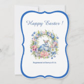 Blue Oaster Bunny Pink Blumenreath 1. Geburtstag Einladung (Rückseite)