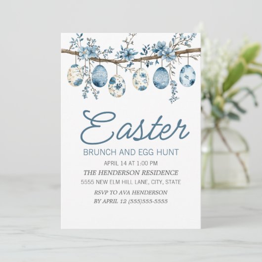 Blue Oaster Egg Hunt Brunch Einladung (Stehend Vorderseite)