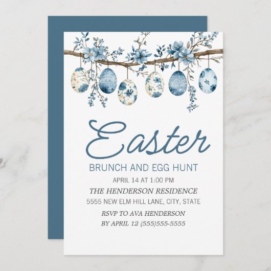 Blue Oaster Egg Hunt Brunch Einladung (Vorne/Hinten)