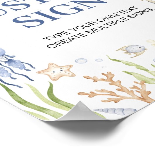Blue Ocean Animals Boy Party Custom Table Sign Poster (Ecke)
