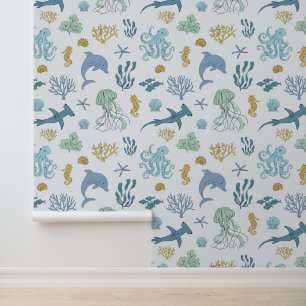 Blue Ocean Animals Boy's Room Tapete