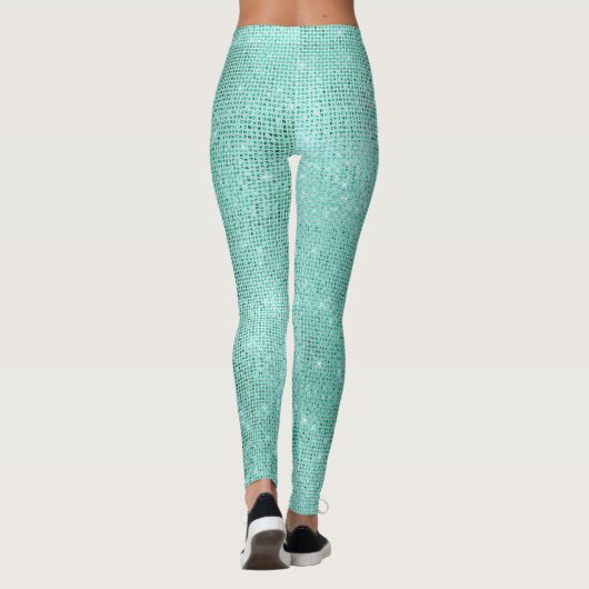 Blue Ocean Beach Aqua Metallic Diamond Funkelnd Leggings (Rückseite)