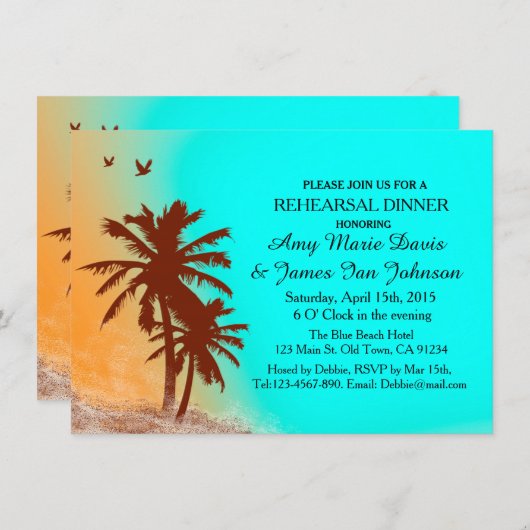 Blue Ocean Beach Probe Dinner lädt Strand2 ein Einladung (Vorne/Hinten)