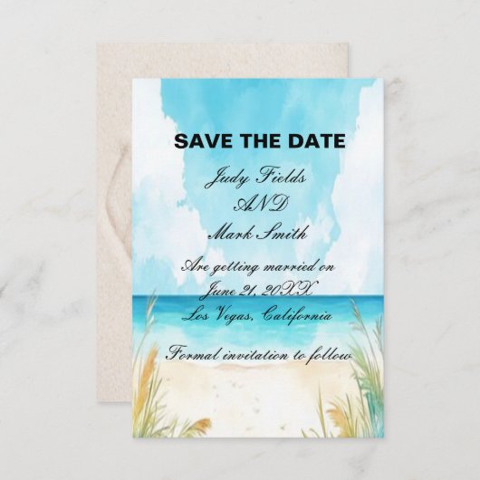 Blue Ocean Beach Save the Date Card (Vorne/Hinten)