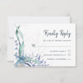 Blue Ocean Beach Seashells Hochzeit mit Aquarellfa RSVP Karte (Vorderseite)