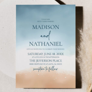 Blue Ocean Beach Shore Sand Wedding Einladung