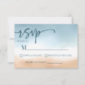 Blue Ocean Beach Shore Sand Wedding RSVP Karte (Vorderseite)