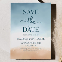 Blue Ocean Beach Shore Sand Wedding Save The Date