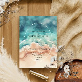 Blue Ocean Beach Summer Watercolor Hochzeit. Einladung