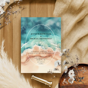 Blue Ocean Beach Summer Watercolor Hochzeit. Einladung