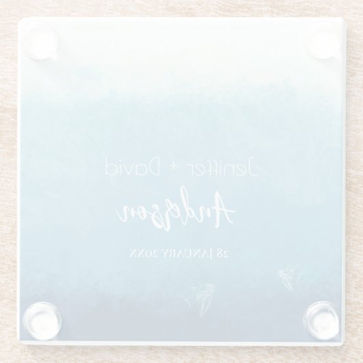 Blue Ocean Beach Wedding Custom Names Wedding Glasuntersetzer (Rückseite)