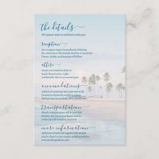 Blue Ocean Beach Wedding Details Begleitkarte