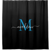 Blue Ocean Blue Monogram Feminine Script Name Duschvorhang (Vorderseite)